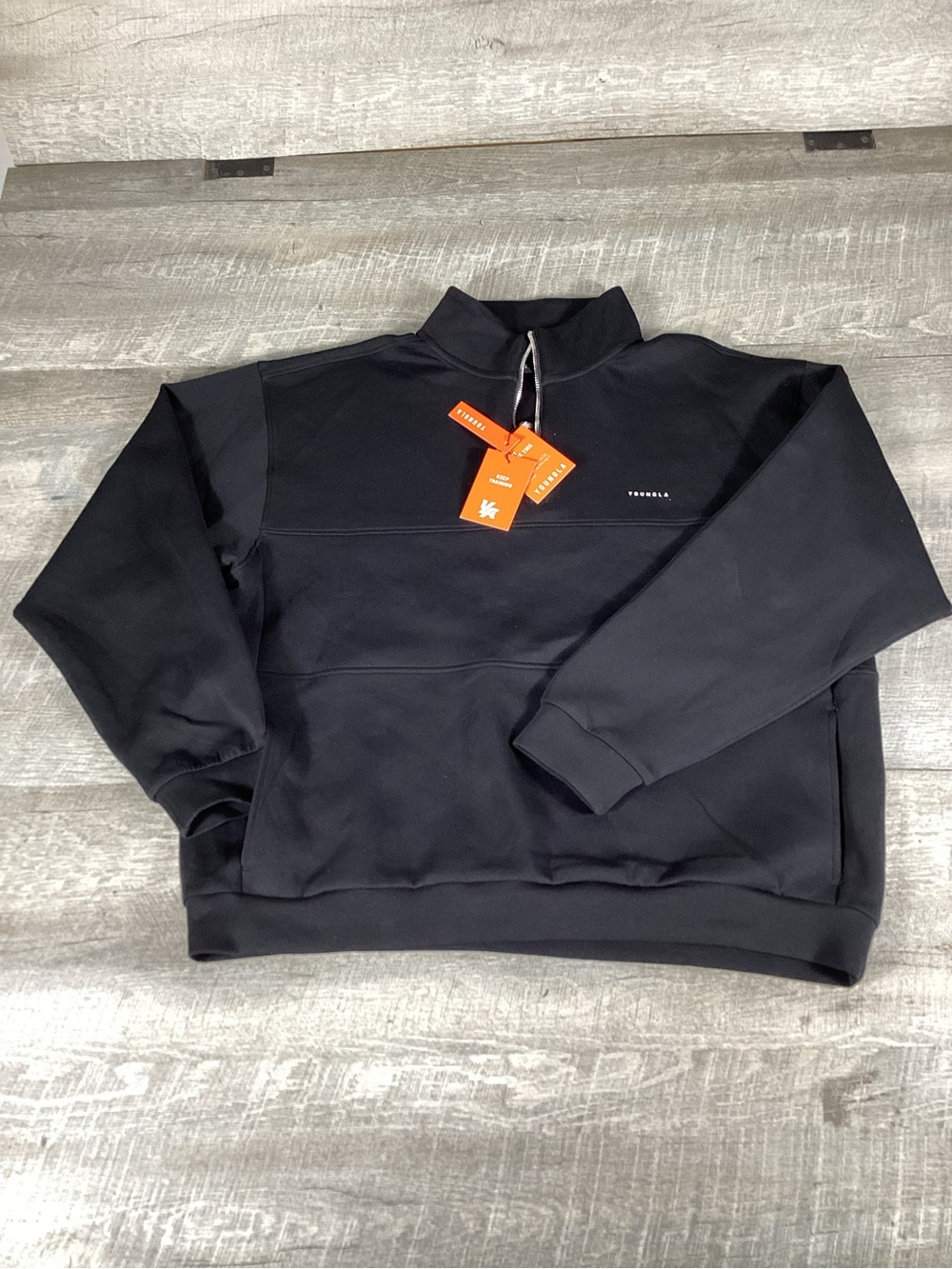 YoungLA Black Quarter Zip Mock Neck Pullover Sweatshirt Size L NWT